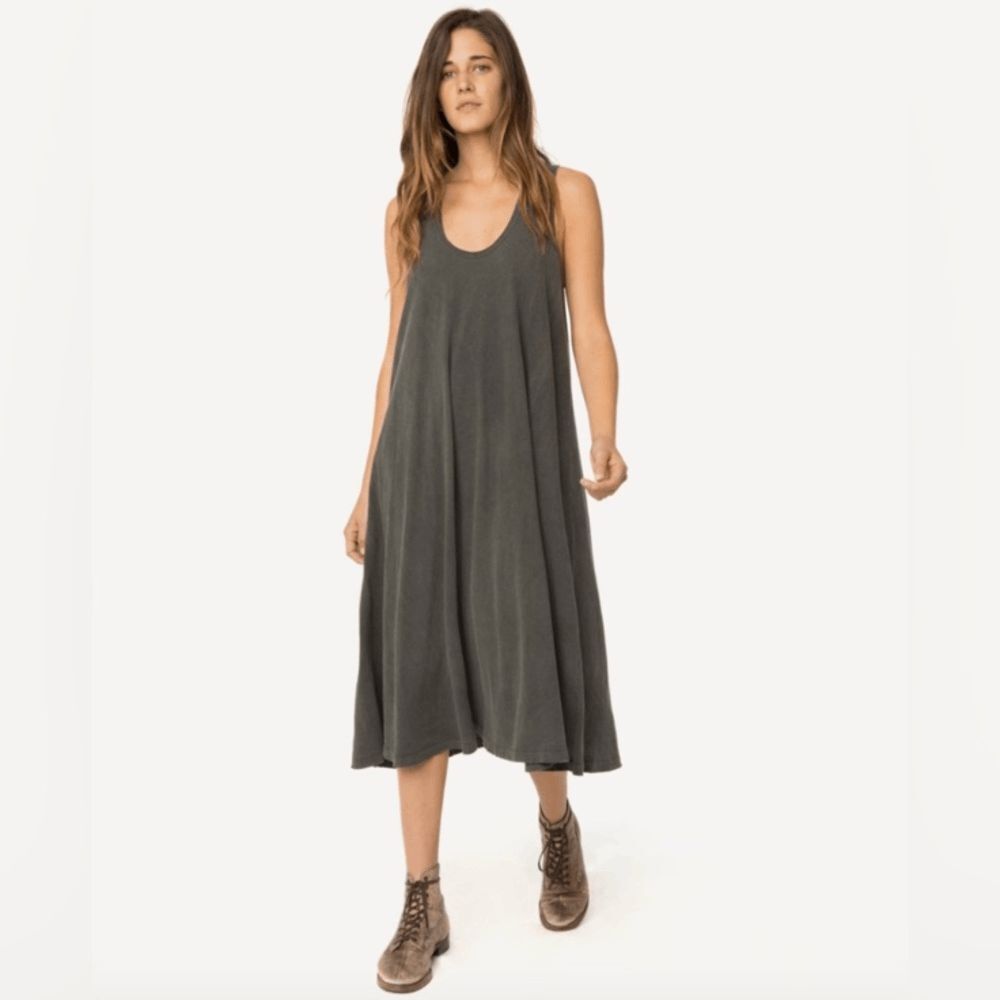 The Great Charcoal Gray Sleeveless Swing Tank Midi Dress Women's Size 0 XS